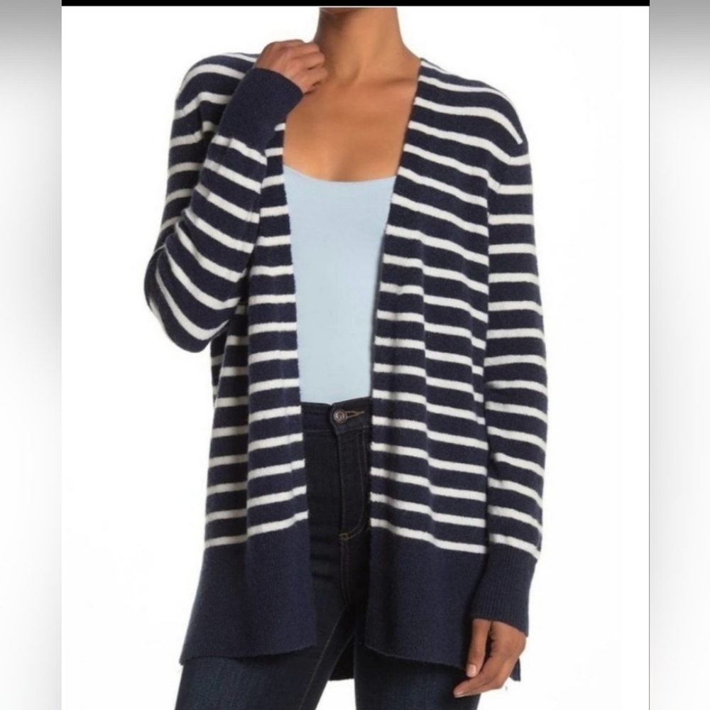Madewell Merino Wool Alpaca Open Front Striped Cardigan Sweater